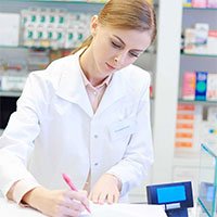 female pharmacist writing